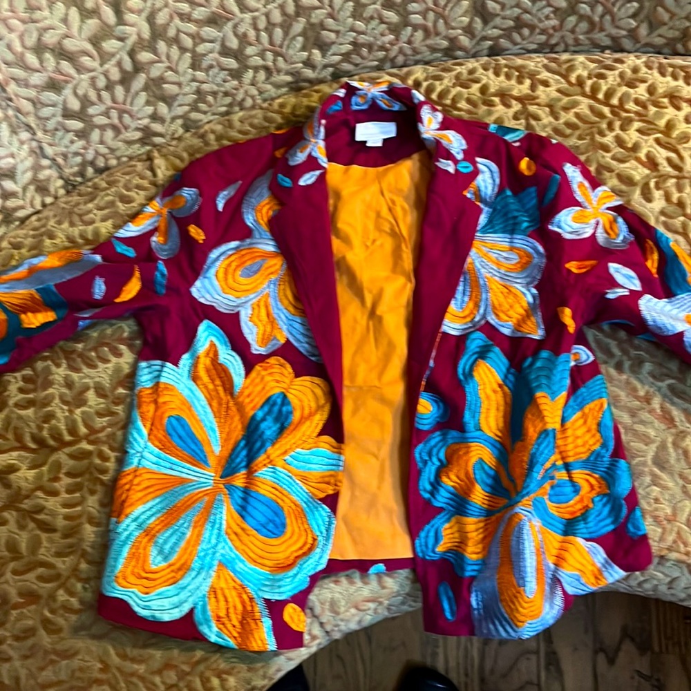 Anthropologie XS 100% cotton embroidered jacket